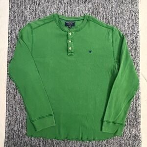 American Eagle Mens XL Green Long Sleeve Henley Shirt Casual Logo